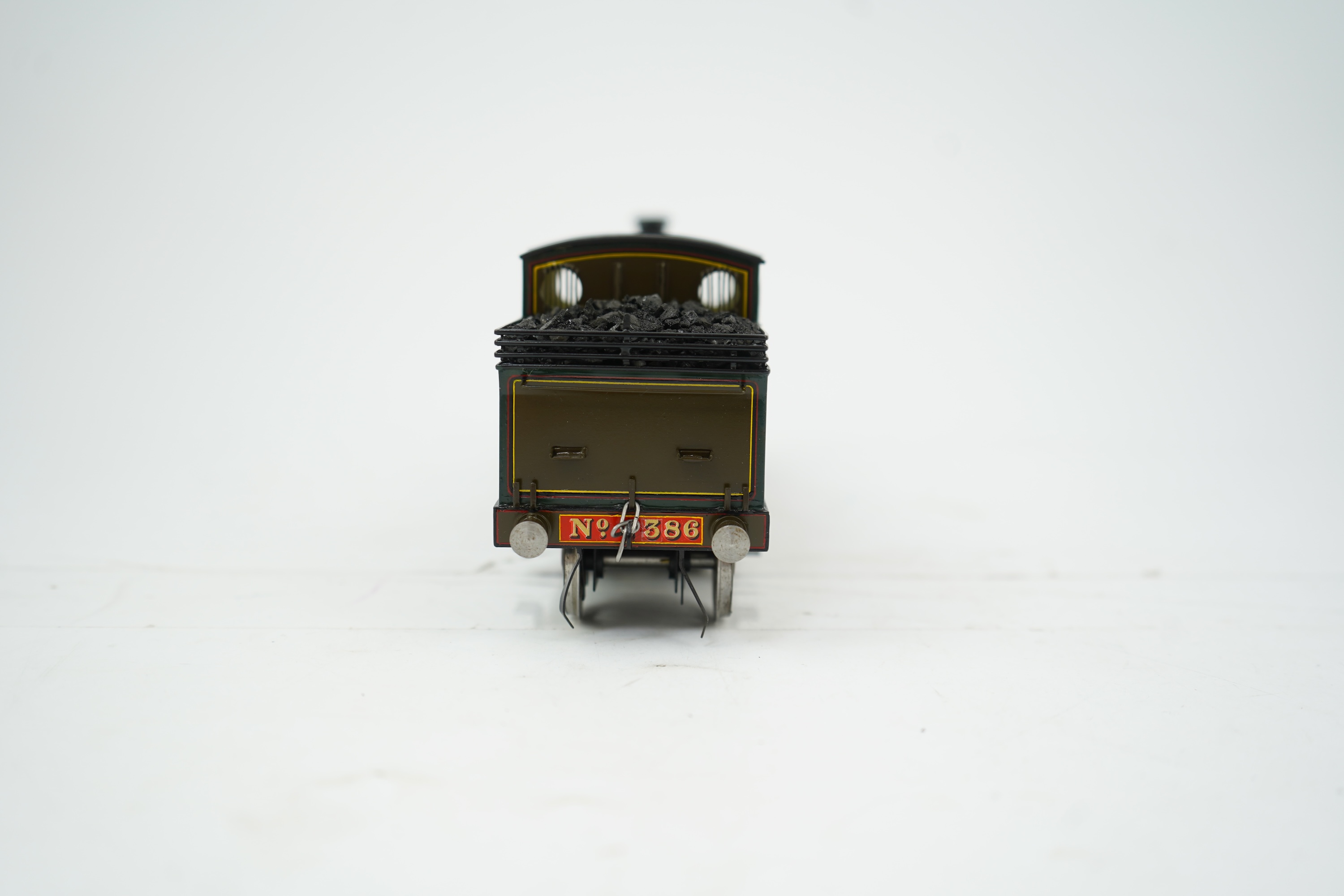 An 0 Gauge brass model of North British Railway William Reid Class A, 386, 0-6-2T locomotive, powered for two rail operation.